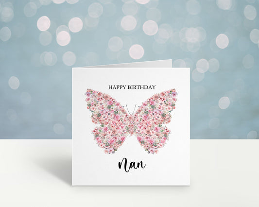 Nan Birthday Card, Personalised Mum Birthday Card For Her, Butterfly Birthday Card, Card For Nanny, Card For Grandma, Card For Nanna
