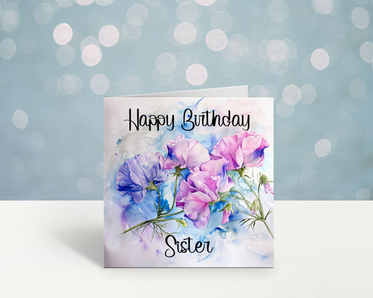 Sister Birthday Card, Personalised Mum Birthday Card For Her, Sweetpea Birthday Card, Card For Nanny, Card For Grandma, Card For Nan