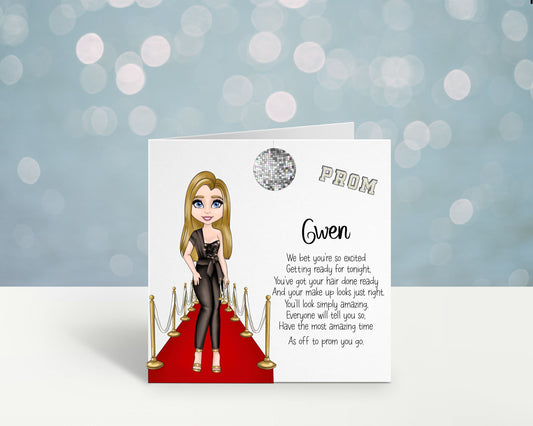 Prom Card, Personalised Card For Prom Night, Celebration Card, Prom Card Girl Jumpsuit