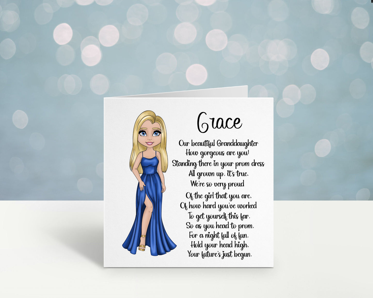 Prom Card, Prom Card For Granddaughter, Personalised Card For Prom Night, Celebration Card, Prom Card Girl Dress