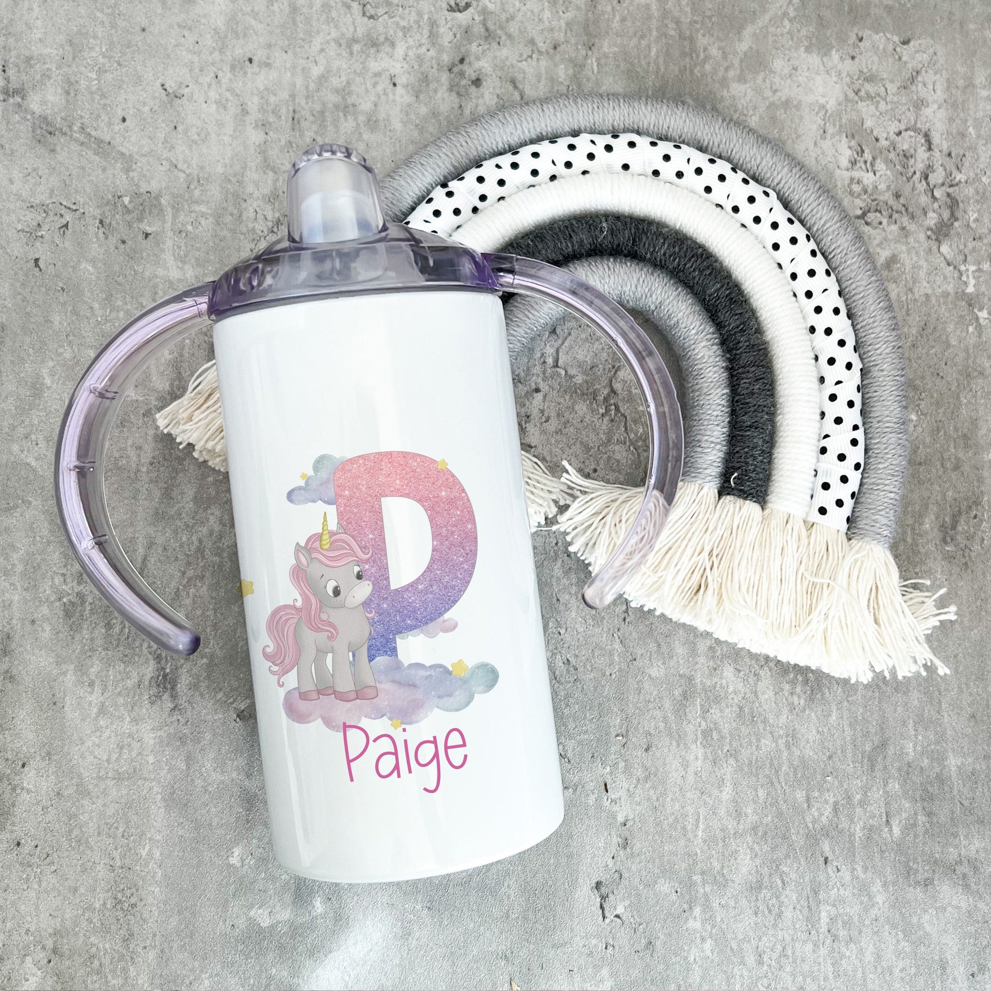 Personalised Unicorn Sippy Cup, Unicorn Gifts For Girls, Kids Beaker, Sippy Cup With Handles