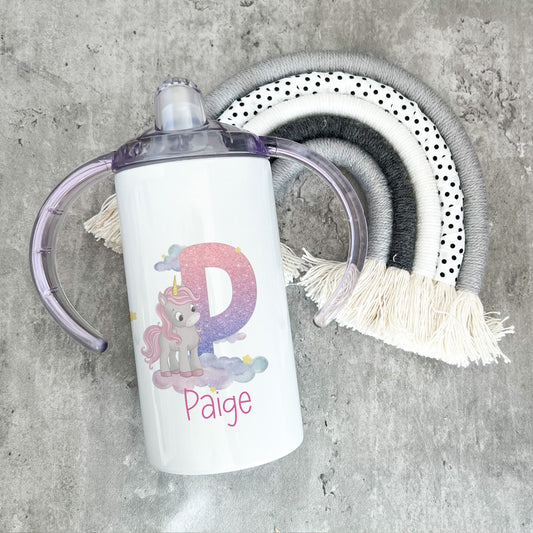 Personalised Unicorn Sippy Cup, Unicorn Gifts For Girls, Kids Beaker, Sippy Cup With Handles