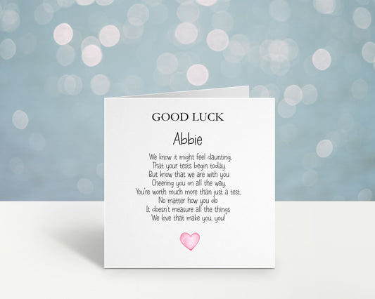 Personalised Good Luck In Your Tests Card, Good Luck In Your Exams, Good Luck In Your A-levels, Good Luck In Your GCSE's