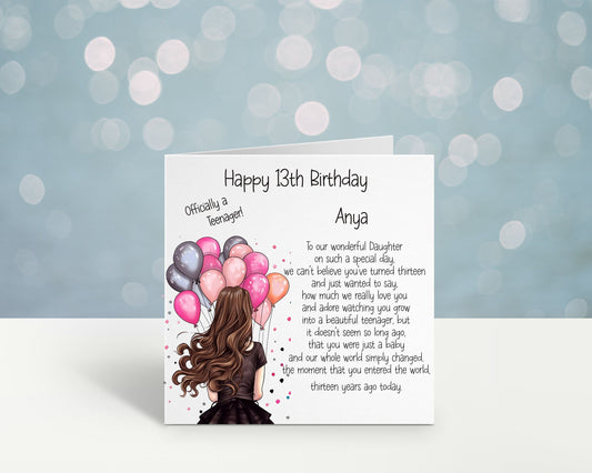 13th Birthday Card, Personalised 13th Birthday Card For Daughter, Officially A Teenager Card, Granddaughter 13th Birthday Card Birthday Girl
