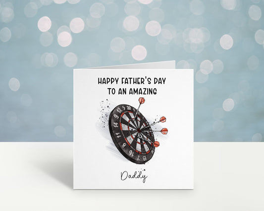 Darts Fathers Day Card, Personalised Fathers Day Card For Grandad, Father's Day Card With Dartboard Design, Bampi, Bampy, Grandad, Daddy