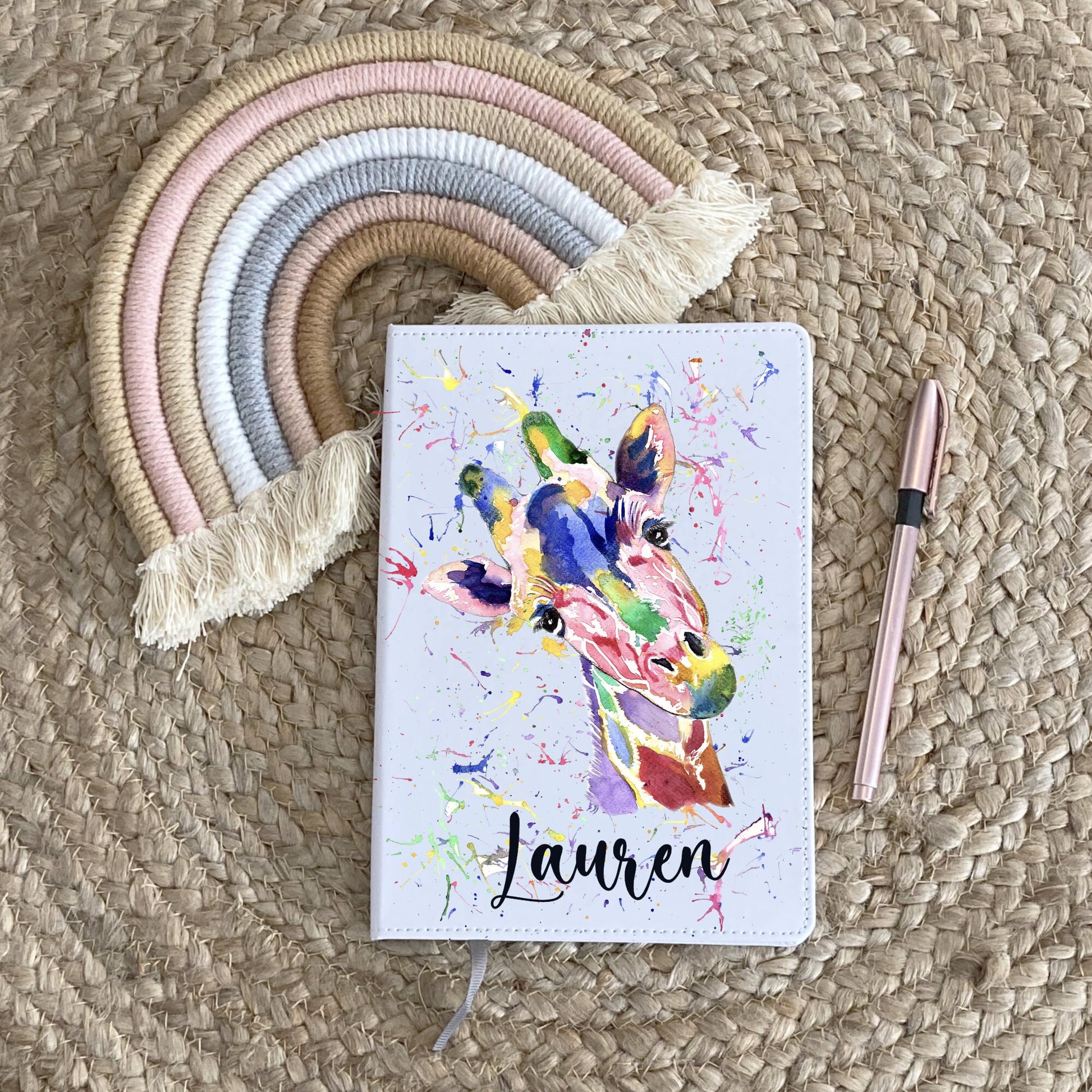 Personalised Giraffe Notebook, Watercolour Giraffe Notebook, Friend Gift, Gift For Her