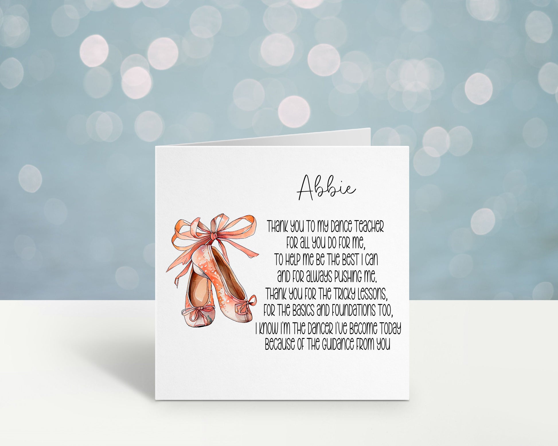 Dance Teacher Card, Thank You Teacher Card, Card For Dance Teacher, Teacher Gift, Personalised Teacher Card