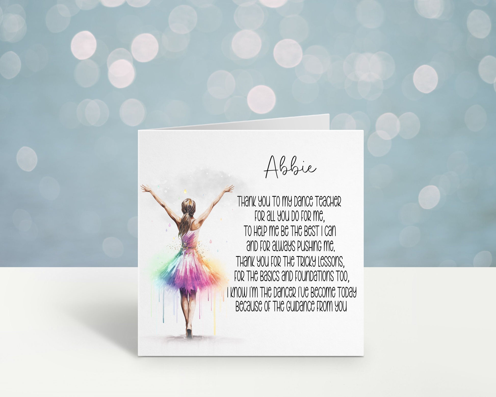 Dance Teacher Card, Thank You Teacher Card, Card For Dance Teacher, Teacher Gift, Personalised Teacher Card