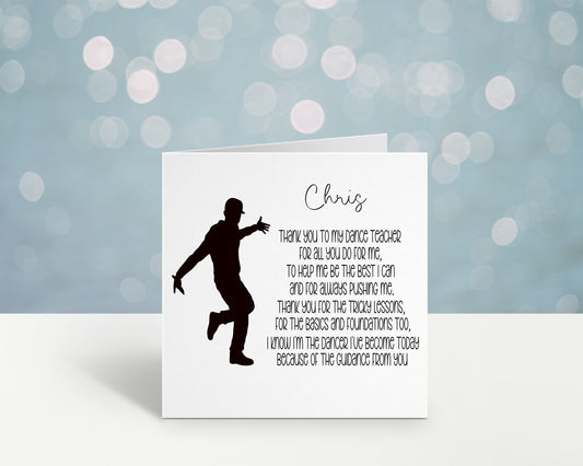 Dance Teacher Card, Thank You Teacher Card, Card For Dance Teacher, Teacher Gift, Personalised Teacher Card