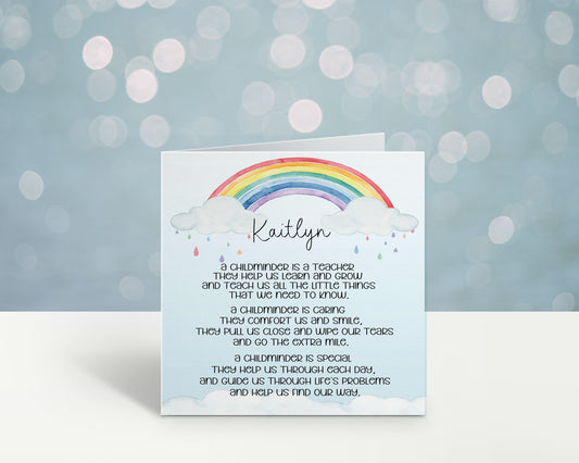 Childminder Card, Thank You Child Minder Card, Card For Childminder, Teacher Gift, Personalised Childminder Card