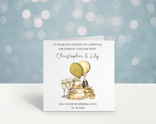 Personalised Wedding Card, Wedding Day Card For Grandson & His Wife, Wedding Card For Son And Wife, Great Grandson, Nephew Brother Any Title