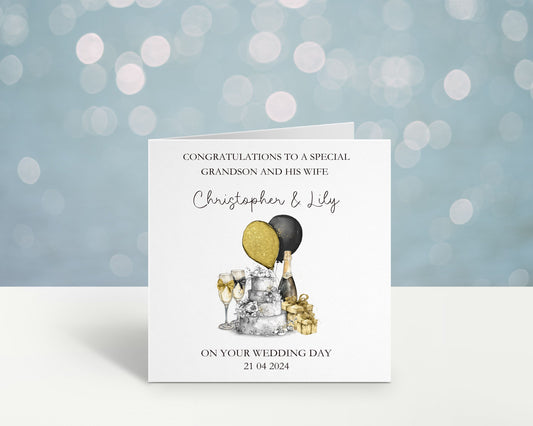 Personalised Wedding Card, Wedding Day Card For Grandson & His Wife, Wedding Card For Son And Wife, Great Grandson, Nephew Brother Any Title