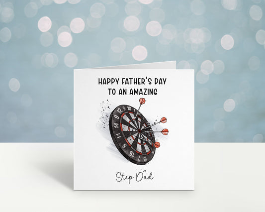 Darts Fathers Day Card, Personalised Fathers Day Card For Step Dad, Father's Day Card With Dartboard Design, Bampi, Bampy, Grandad, Daddy
