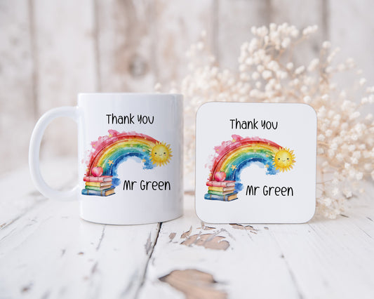 Teacher Gifts, Personalised Teacher Mug, Gift For Teacher, Thank you Teacher Gift, Gift, Rainbow Teacher Coaster, Teacher Appreciate Gifts