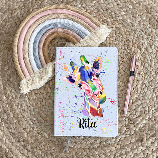 Personalised Giraffe Notebook, Watercolour Giraffe Notebook, Friend Gift, Gift For Her
