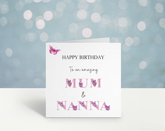 Mum & Nanna Birthday Card, Mum And Nana Birthday Card, Nannie Birthday Card, Card For Nanny, Card For Grandma, Card For Nanna