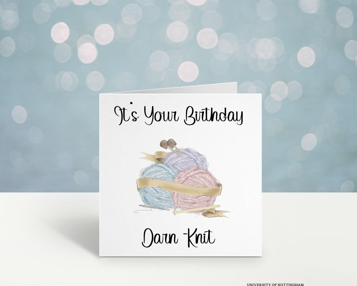 Birthday card for Knitters with ball of wool and knitting needles, Text reading : It&#39;s your birthday, darn-knit
