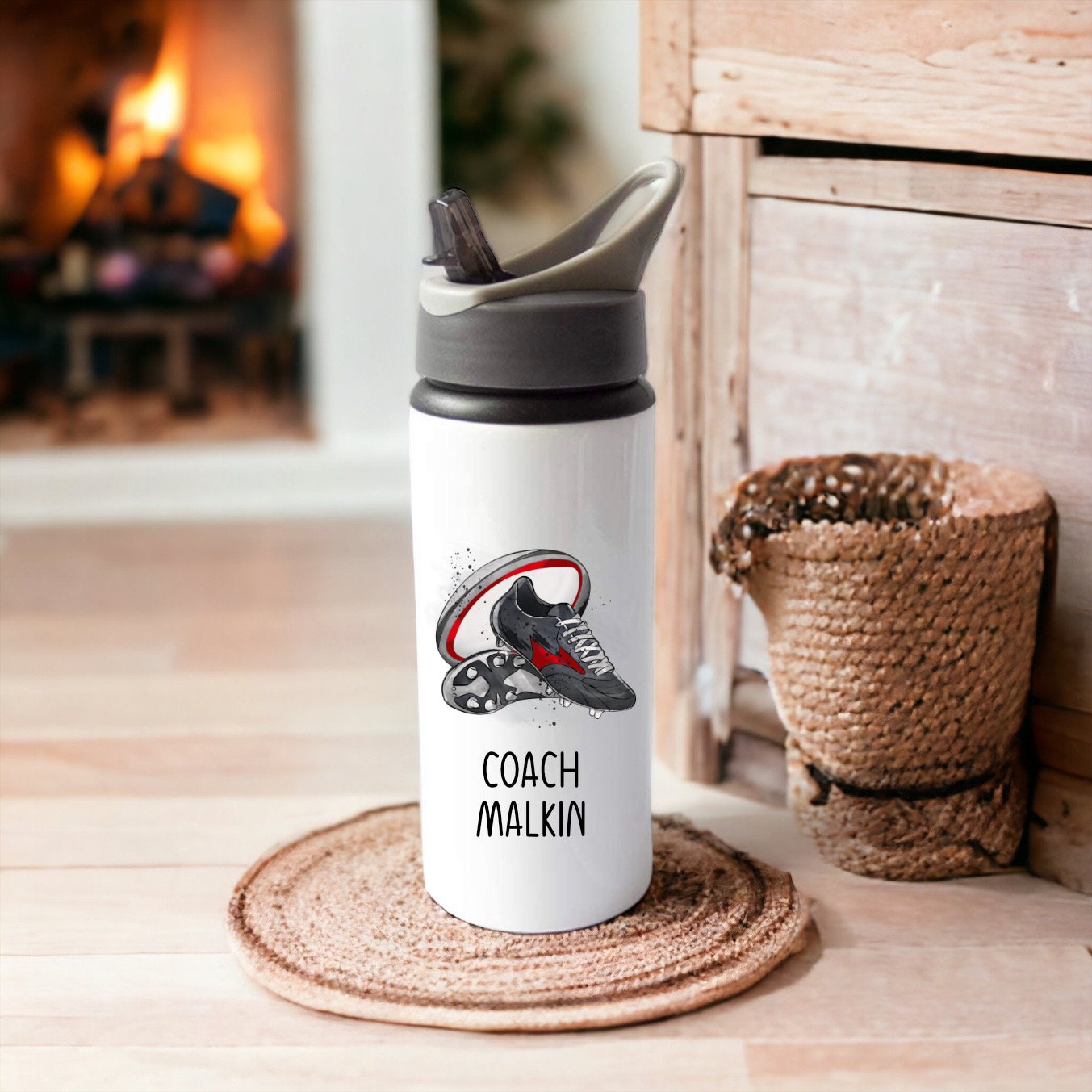 Rugby Teacher Gifts, Personalised Rugby Coach Water Bottle, Gift For Rugby Teacher