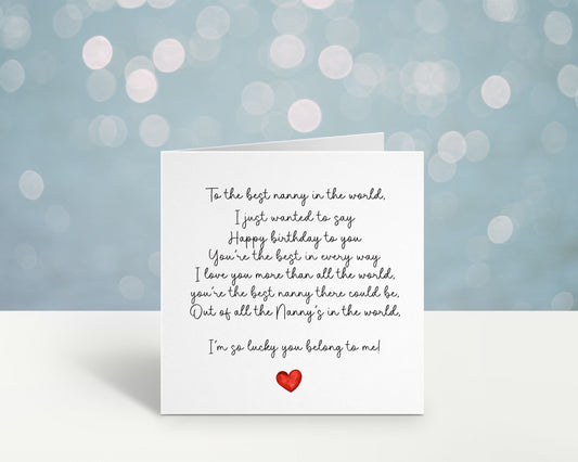 Nanny Birthday Card, Personalised Mum Birthday Card For Her, Poem Birthday Card, Card For Nanny, Card For Grandma, Card For Nanna