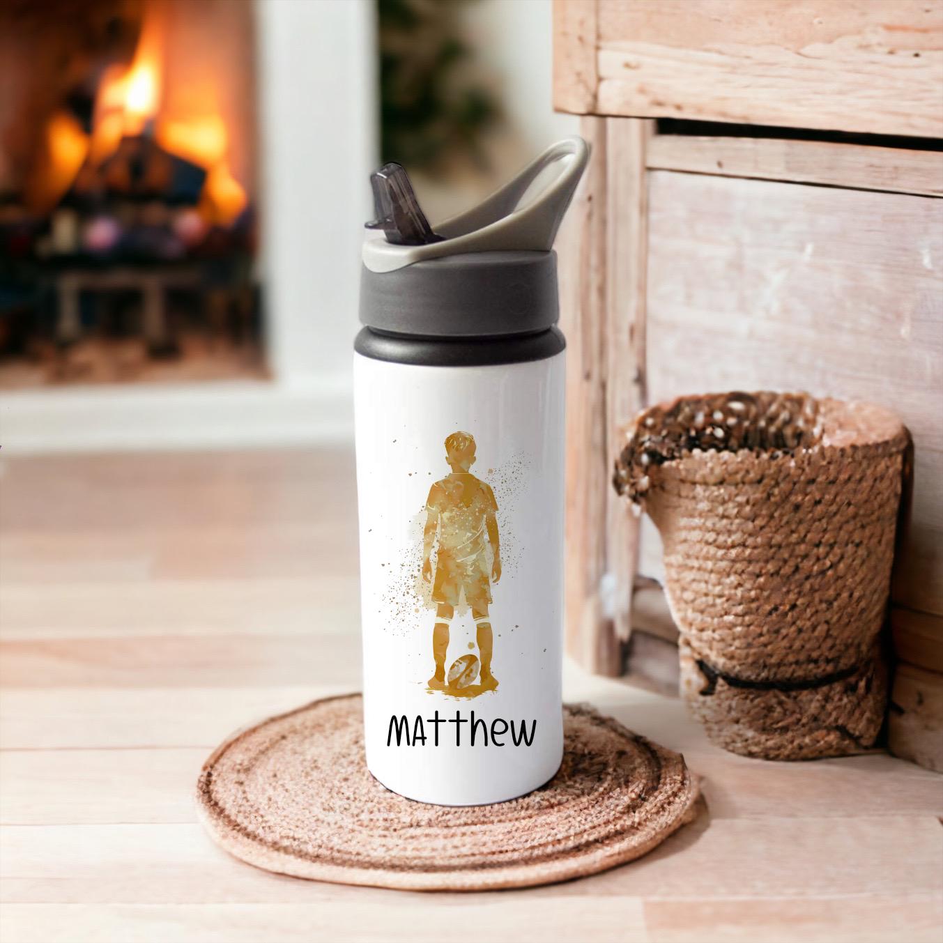 Rugby Boy Water Bottle, Personalised Rugby Water Bottle, Drinks Bottle, Back To School Bottle