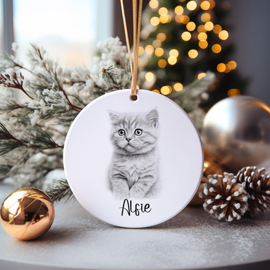 Personalised Cat Bauble, Personalised Cat Christmas Tree Decoration, American Curl Christmas Tree Bauble