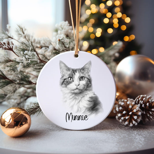 Personalised Cat Bauble, Personalised Cat Christmas Tree Decoration, Calico Cat Christmas Tree Bauble