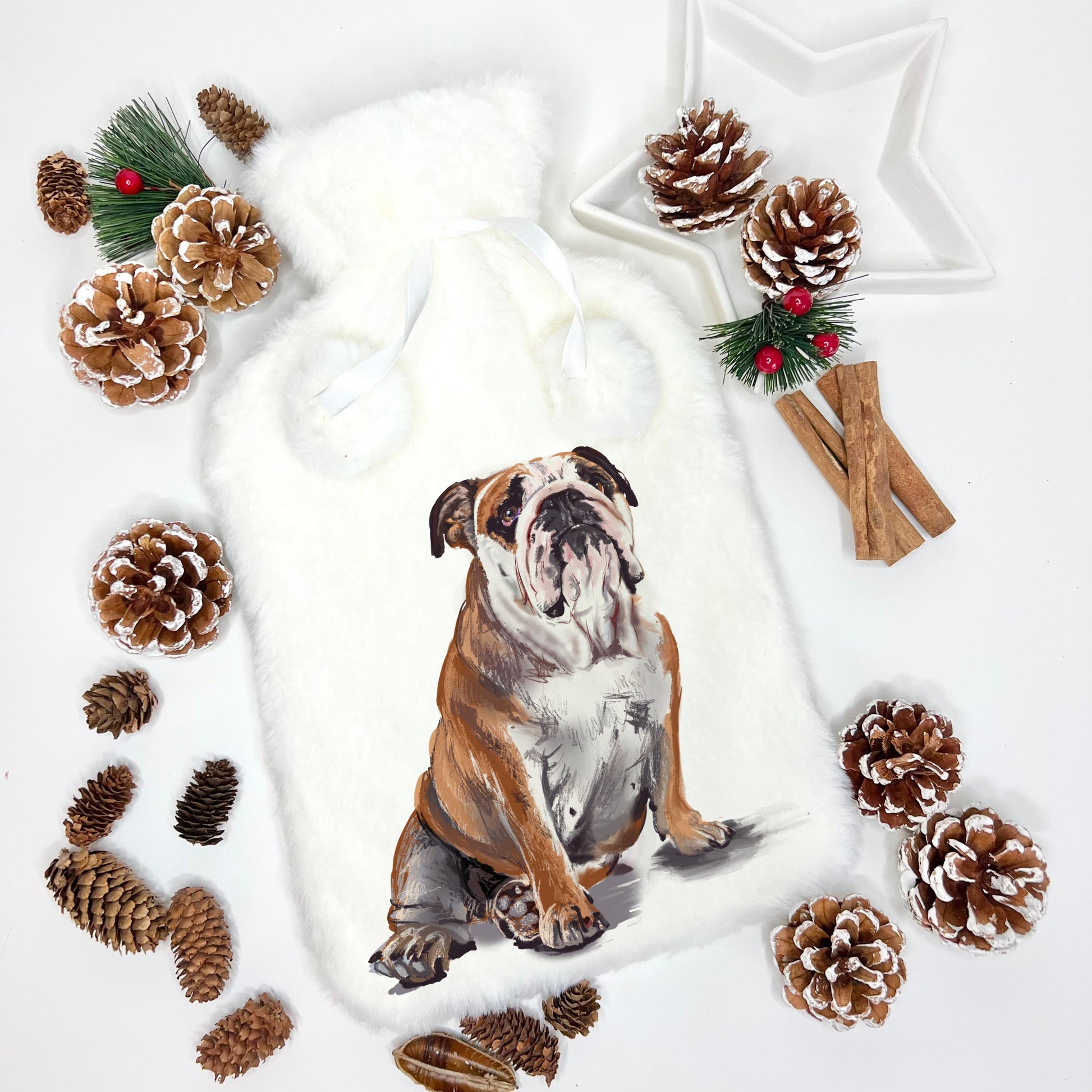 Bulldog Gifts, Personalised Hot Water Bottle, Bulldog Design Hot Water Bottle, Christmas Gifts, Deluxe Fluffy Cover