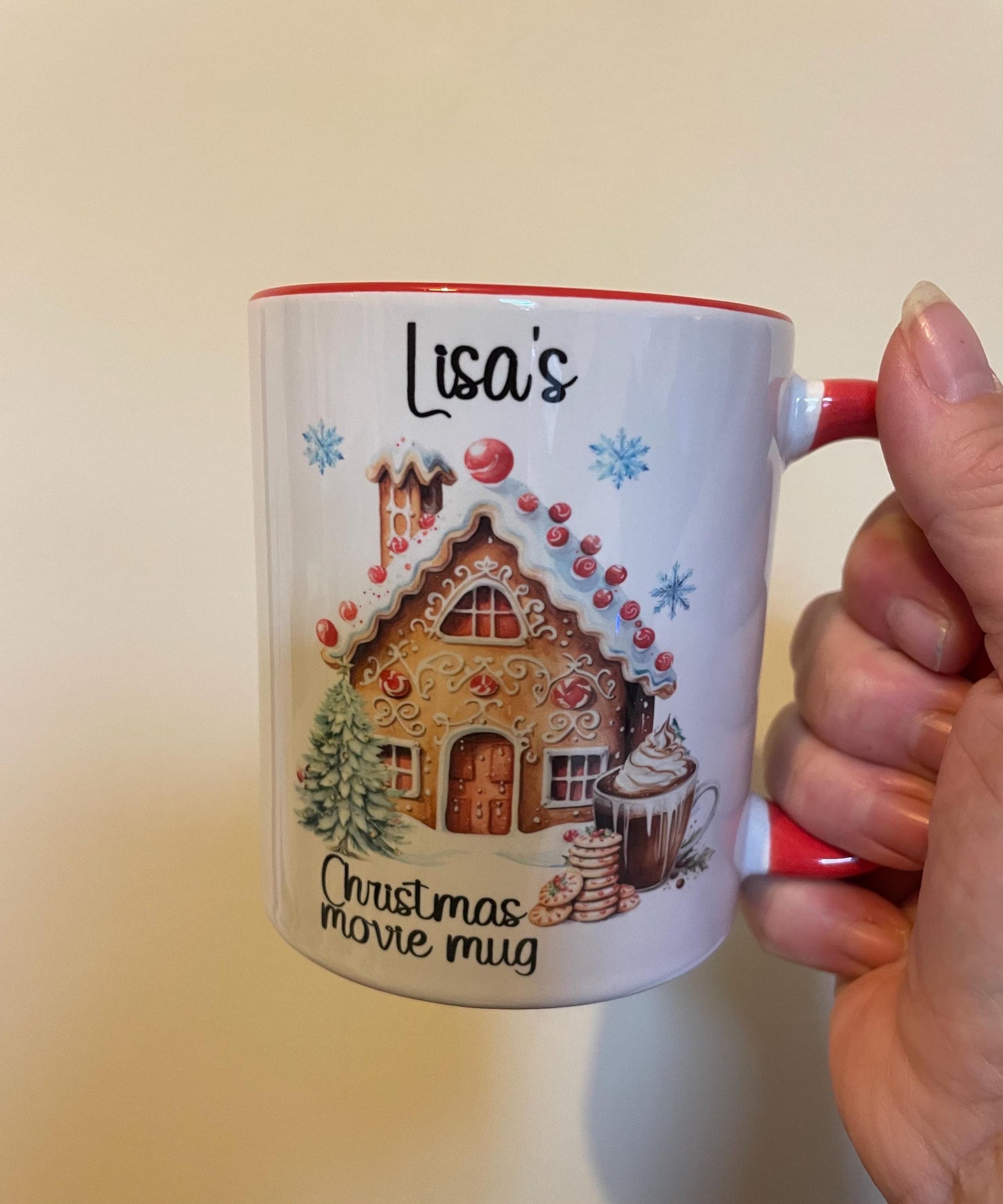Christmas Movie Mug, Personalised Mug For Christmas, Gingerbread House And Ginger Bread Man Christmas Movie Mug, Hot Chocolate Mug