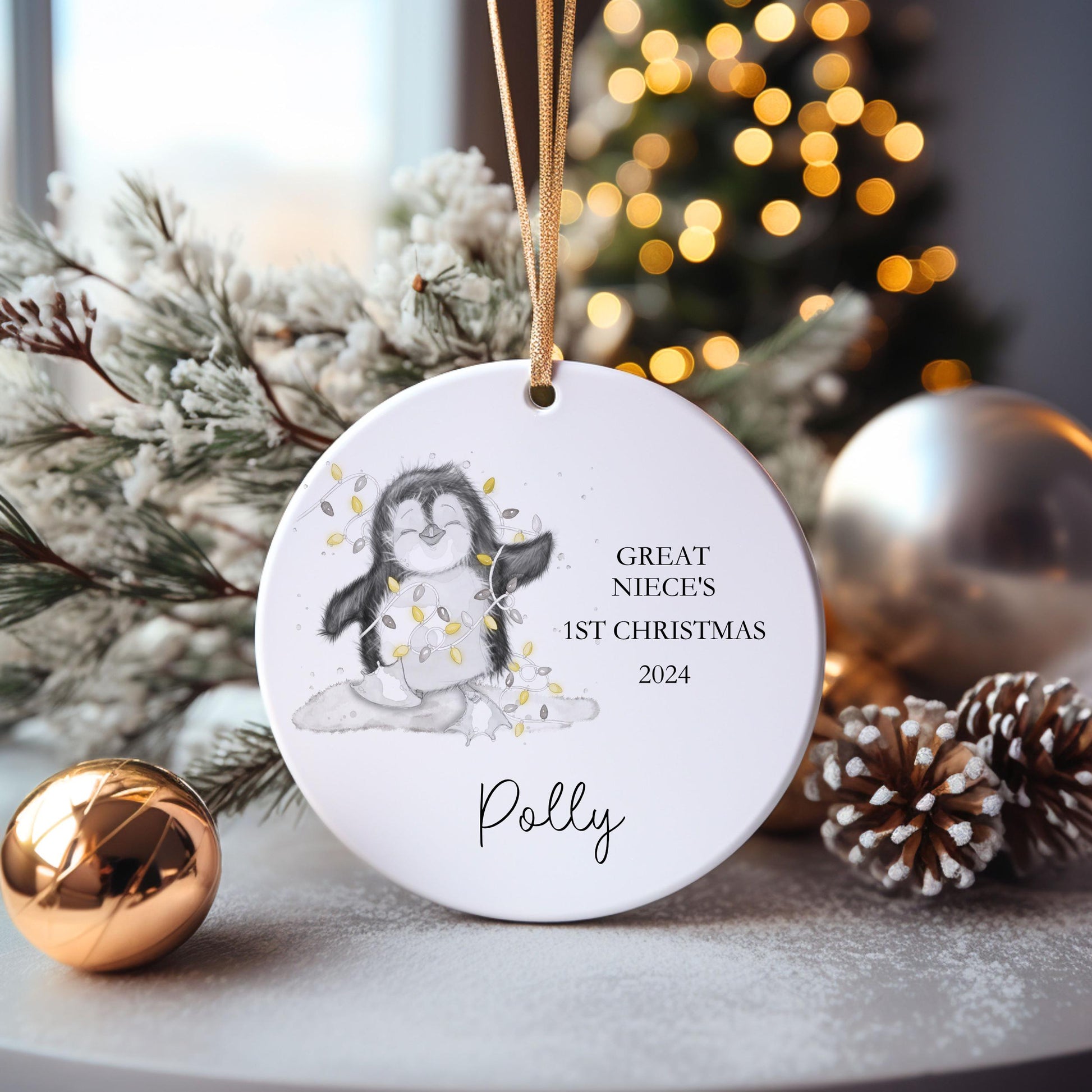 Great Niece's 1st Xmas Bauble, Penguin Christmas Bauble, Christmas Tree Decoration For Grandchild, Christmas Decorations, Christmas Gift