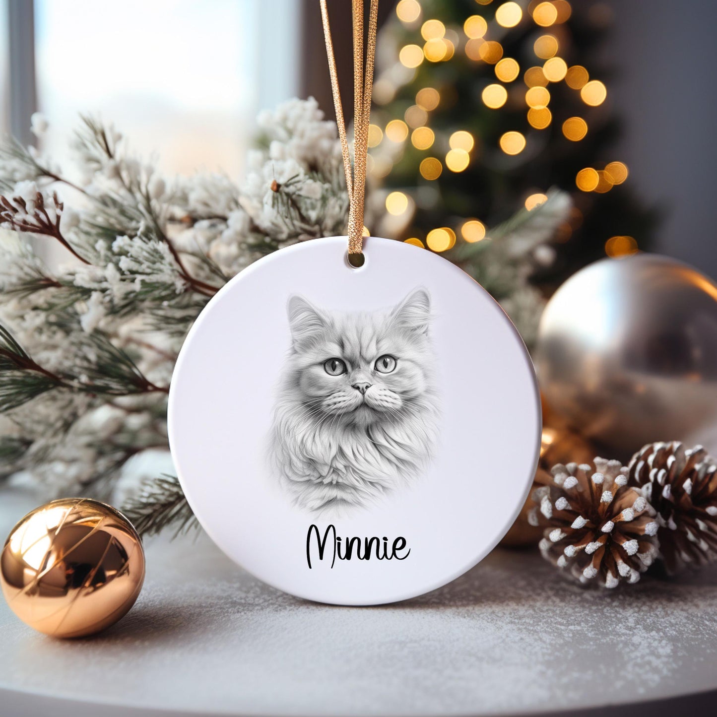 Personalised Cat Bauble, Personalised Cat Christmas Tree Decoration, Persian Cat Christmas Tree Bauble