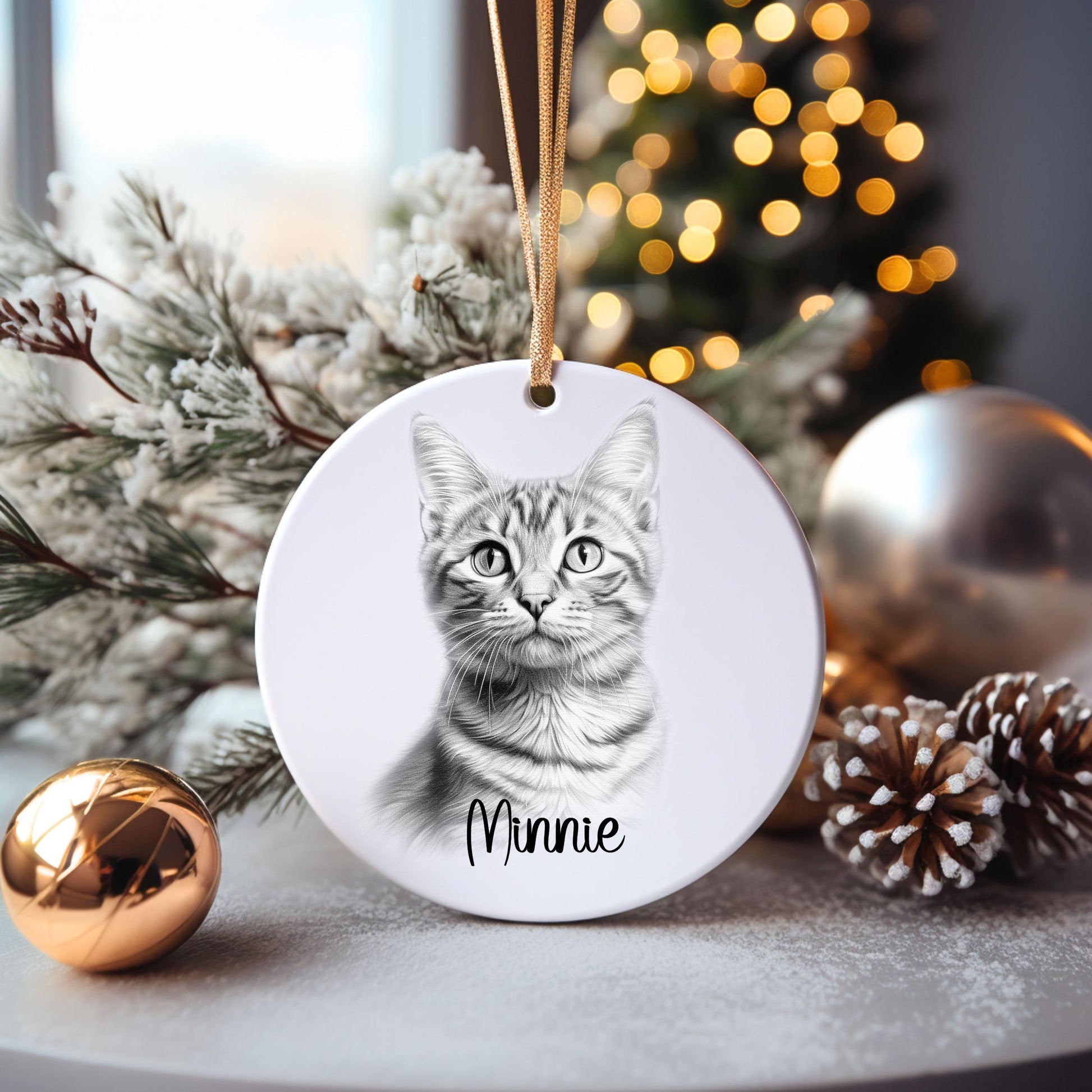 Personalised Cat Bauble, Personalised Cat Christmas Tree Decoration, Tabby Cat Christmas Tree Bauble