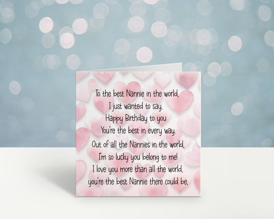 Nannie Birthday Card, Nanny Birthday Card, Personalised Mum Birthday Card For Her, Poem Birthday Card, Card For Grandma, Card For Nanna