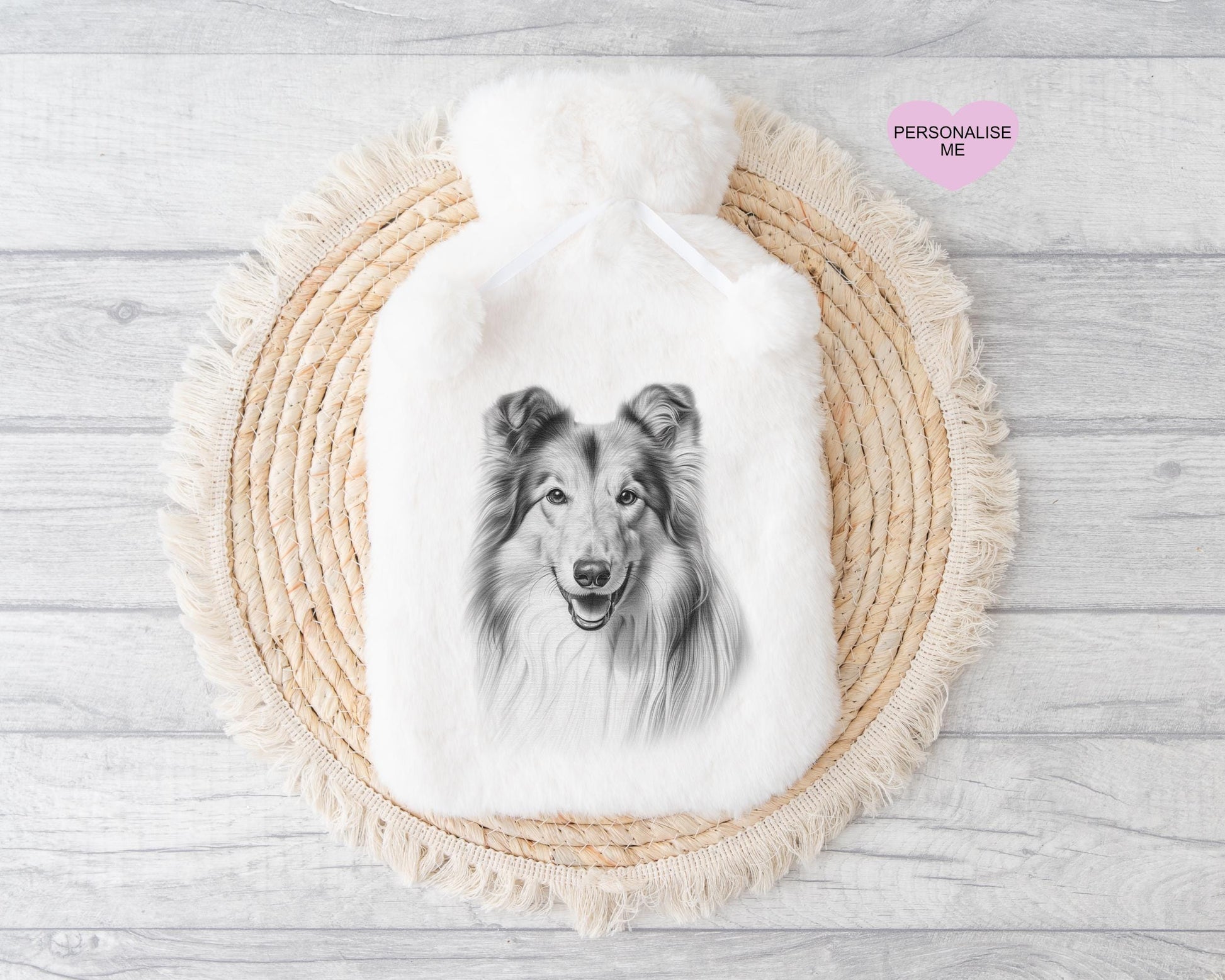 Rough Collie Gift, Personalised Hot Water Bottle, Dog Xmas Gift, Xmas Gift For Dog Lover, Rough Collie Hot Water Bottle