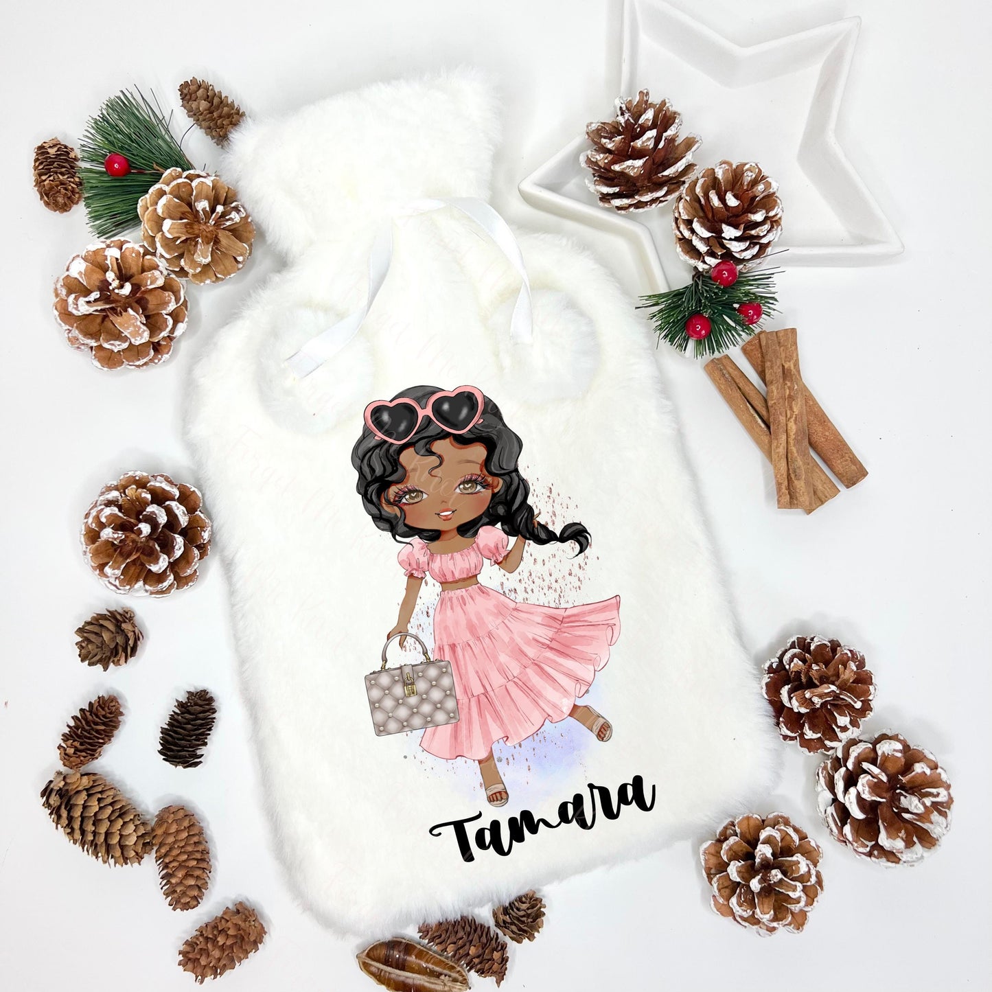 Fluffy Hot Water Bottle, Personalised Hot Water Bottle, Christmas Gift For Girls, Christmas Gift For Granddaughter, Christmas Gift Daughter