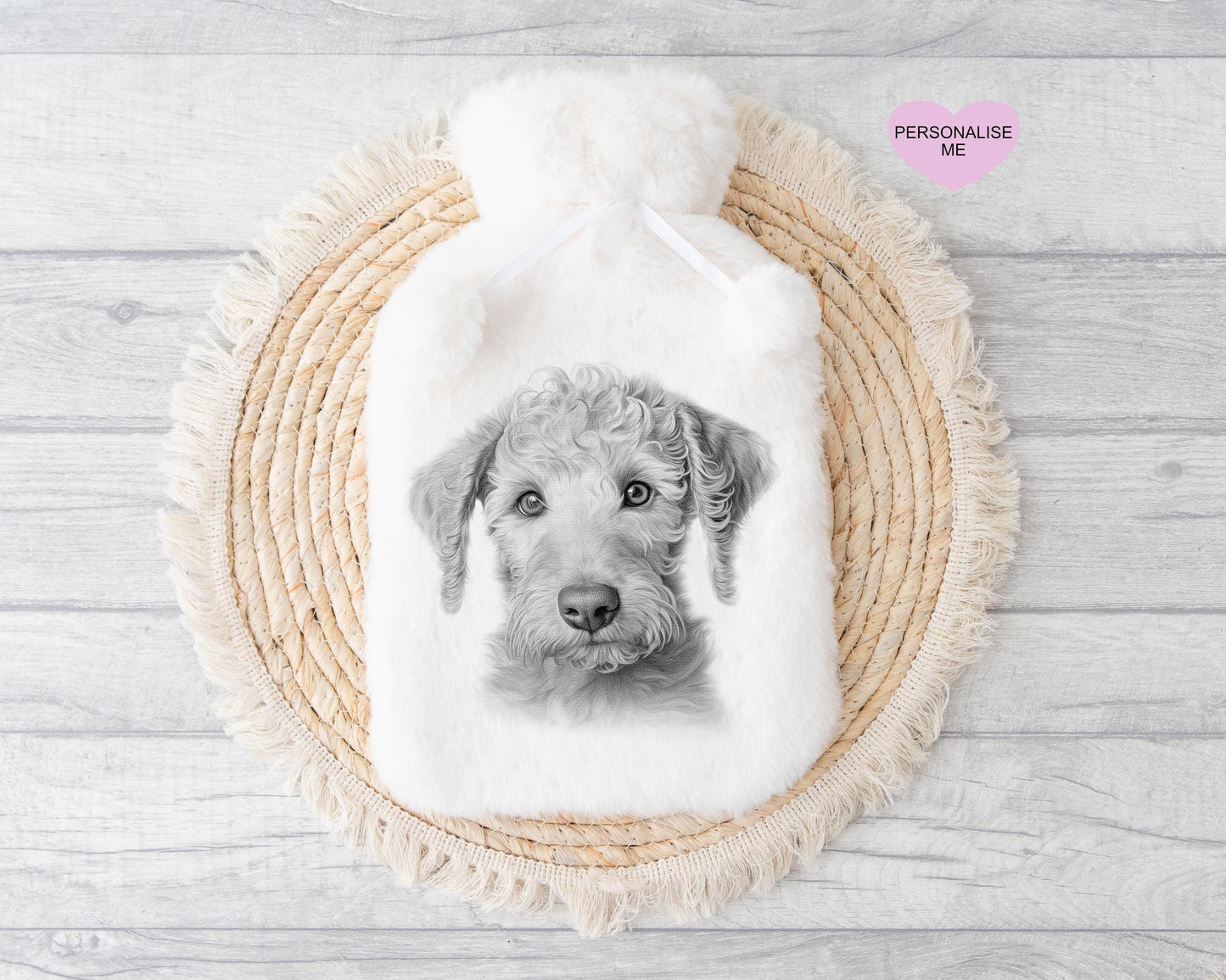 Bedlington Terrrier Gift, Personalised Hot Water Bottle, Dog Xmas Gift, Xmas Gift For Dog Lover
