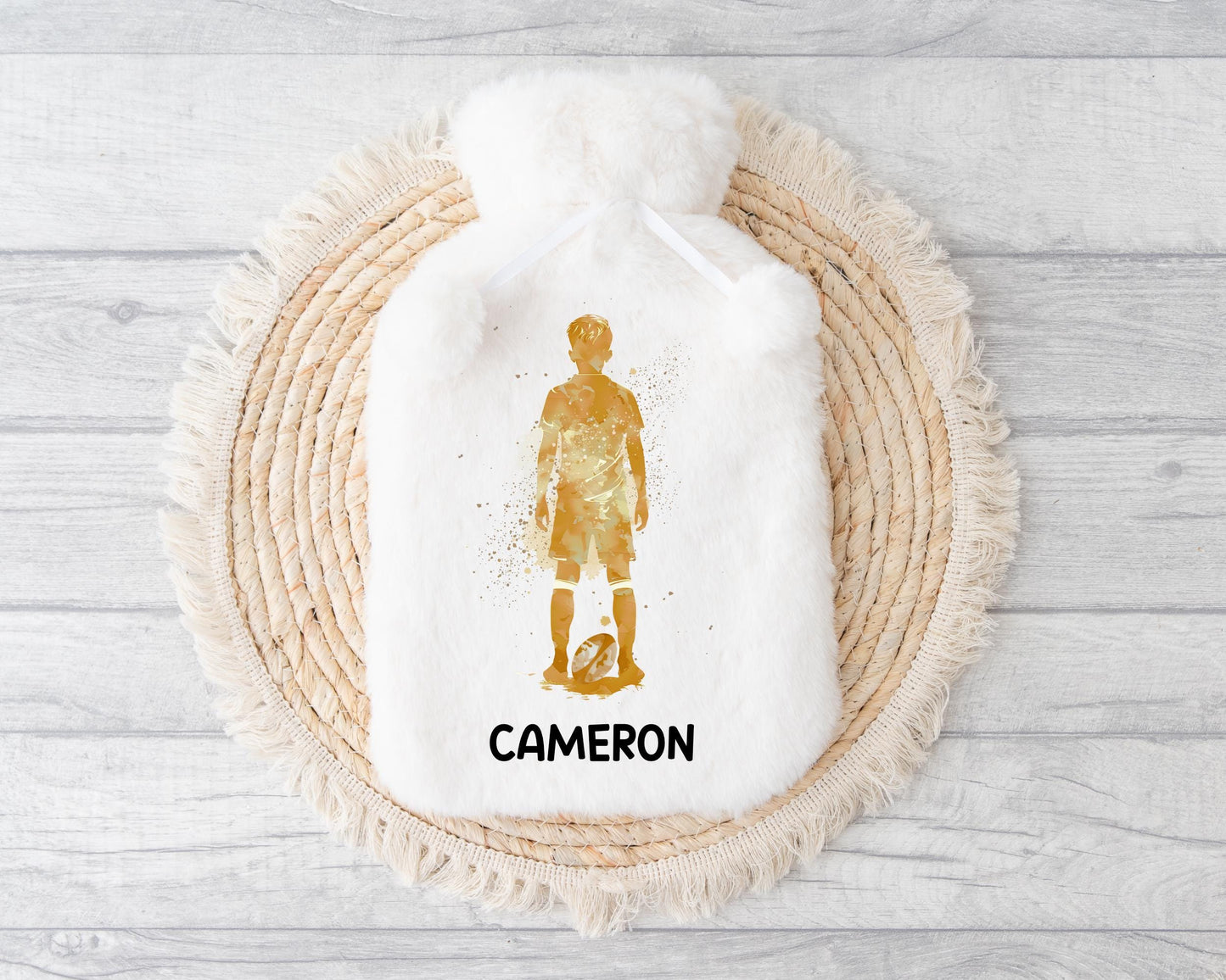 Rugby Personalised Hot Water Bottle, Rugby Gift For Boys, Christmas Gift, Gift For Grandson, Gift For Son, Xmas gift For Nephew