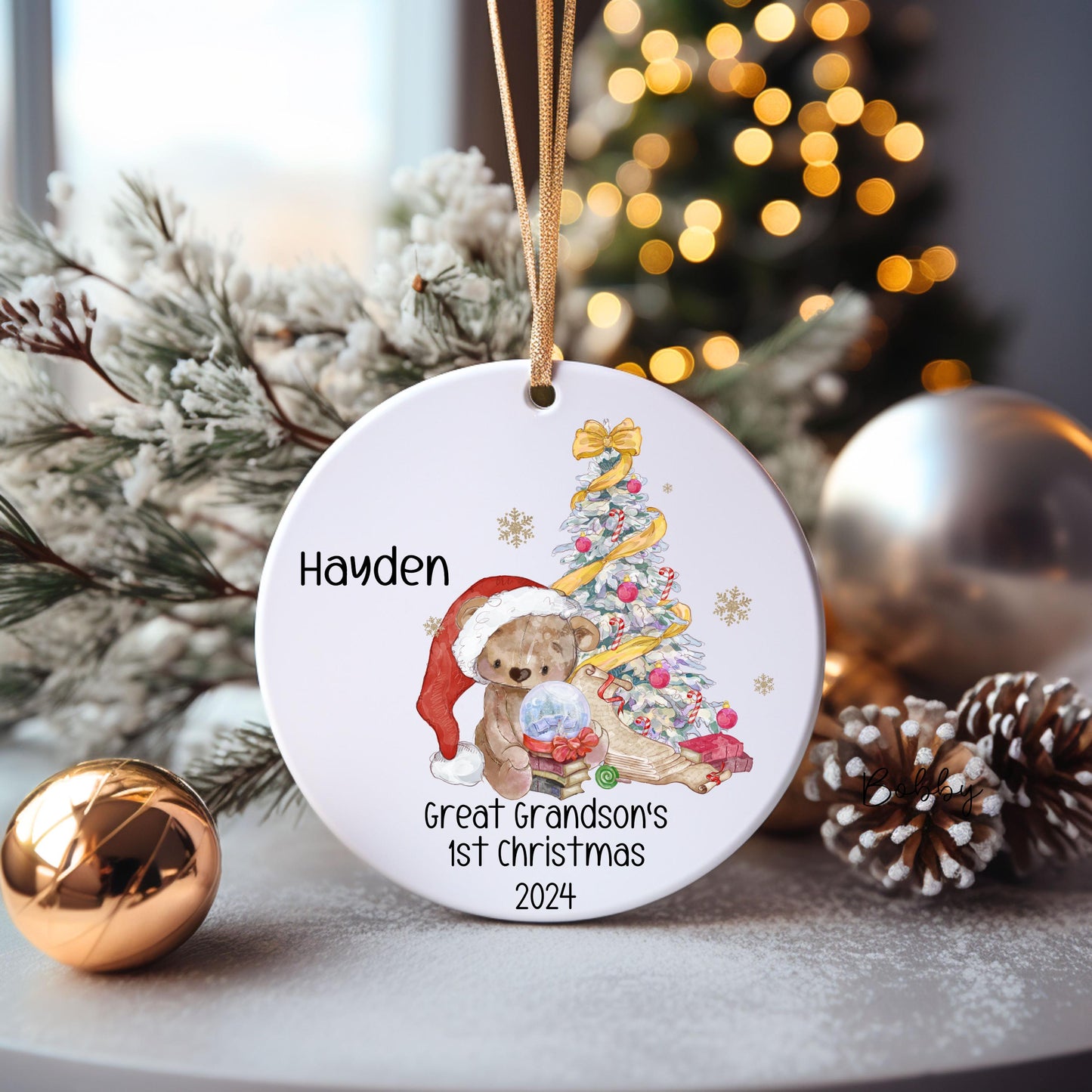 Great Granddaughter's 1st Xmas Bauble, Santa Bear Christmas Bauble, Tree Decoration For Grandchild, Xmas Decorations, Baby's First Xmas