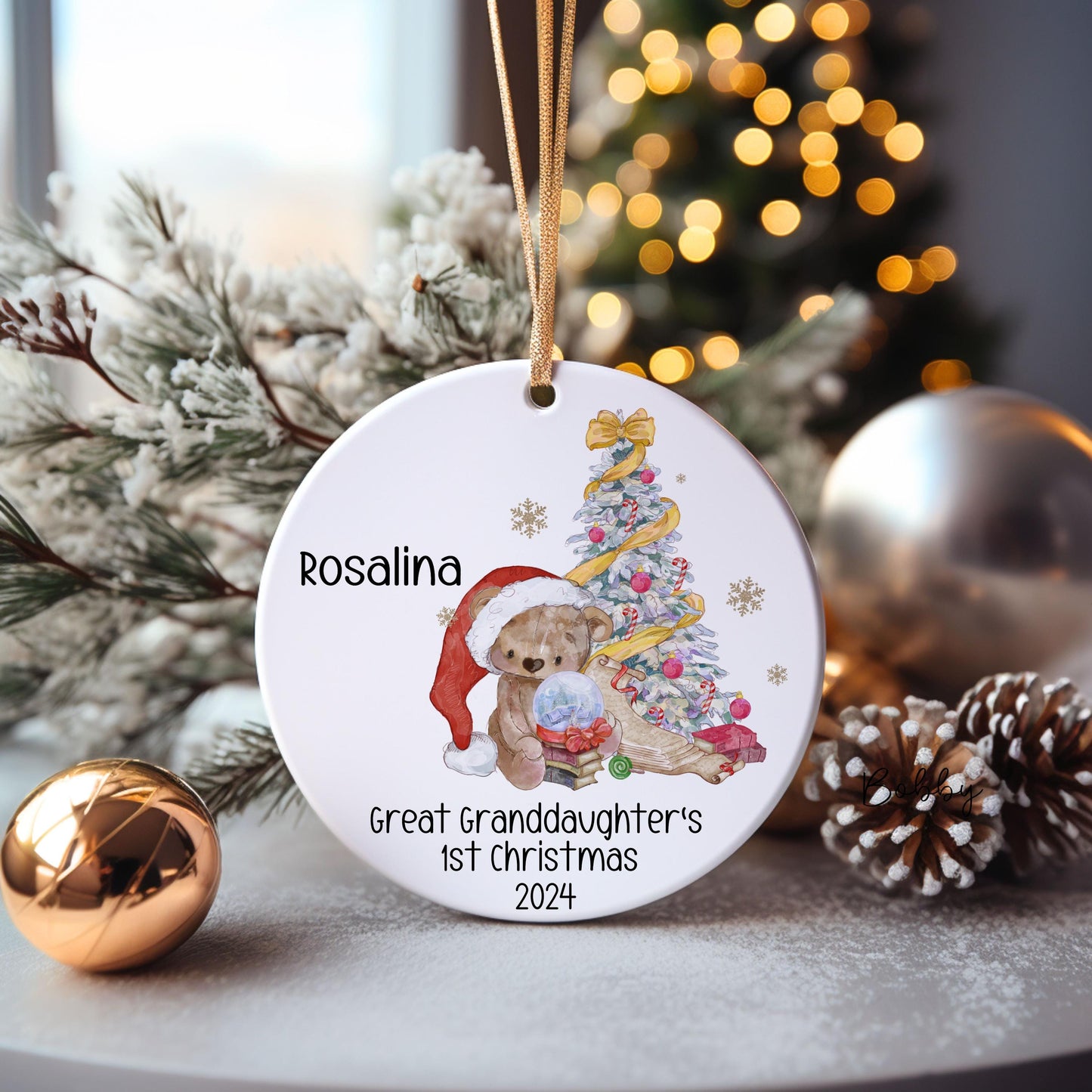 Great Granddaughter's 1st Xmas Bauble, Santa Bear Christmas Bauble, Tree Decoration For Grandchild, Xmas Decorations, Baby's First Xmas
