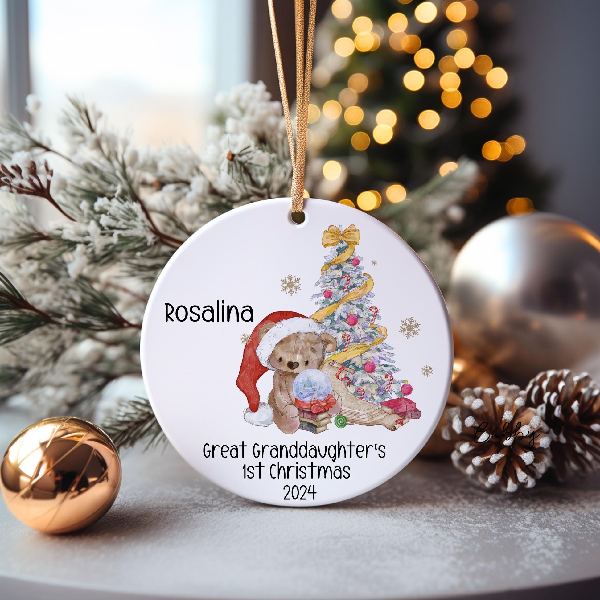 Great Granddaughter's 1st Xmas Bauble, Santa Bear Christmas Bauble, Tree Decoration For Grandchild, Xmas Decorations, Baby's First Xmas