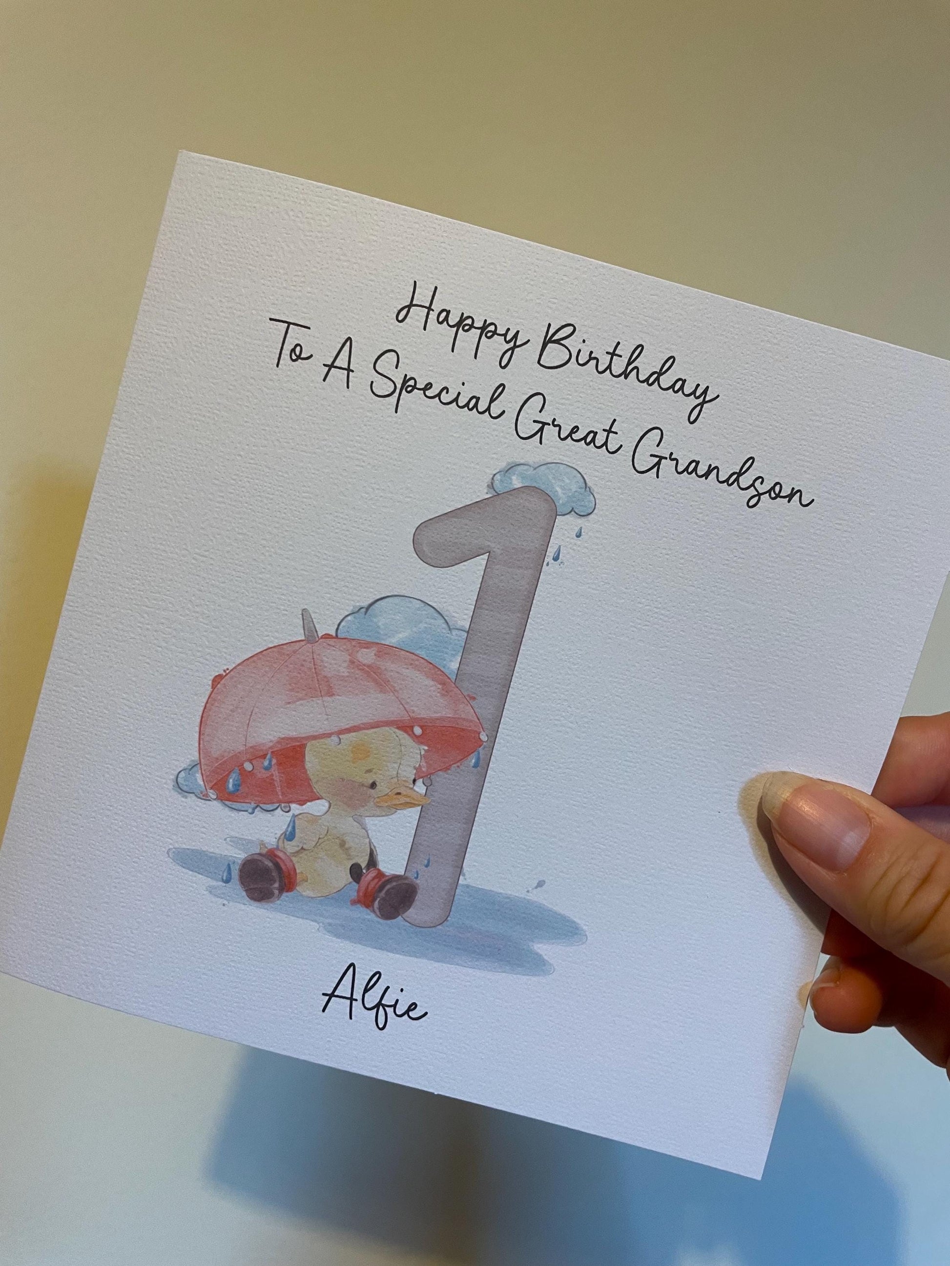 Great Grandson 1st Birthday Card, 1st Birthday Card For Great Grandson, Personalised Grandson 1st Birthday Card, Splashy Duck Card
