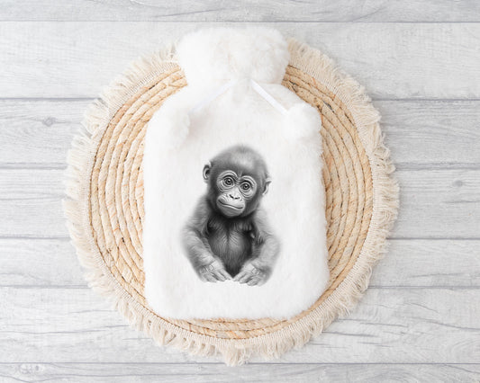 Baby Gorilla Hot Water Bottle, Baby Gorilla Design Hot Water Bottle, Christmas Gift, Fluffy Hot Water Bottle