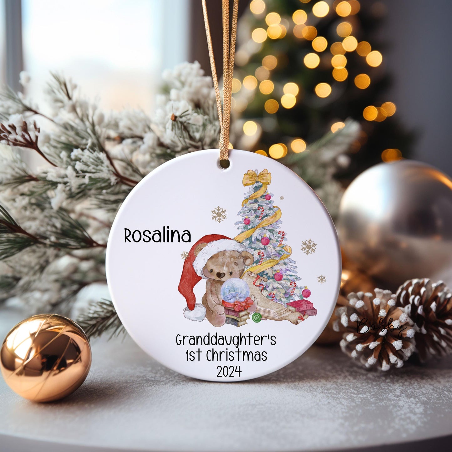 Great Granddaughter's 1st Xmas Bauble, Santa Bear Christmas Bauble, Tree Decoration For Grandchild, Xmas Decorations, Baby's First Xmas