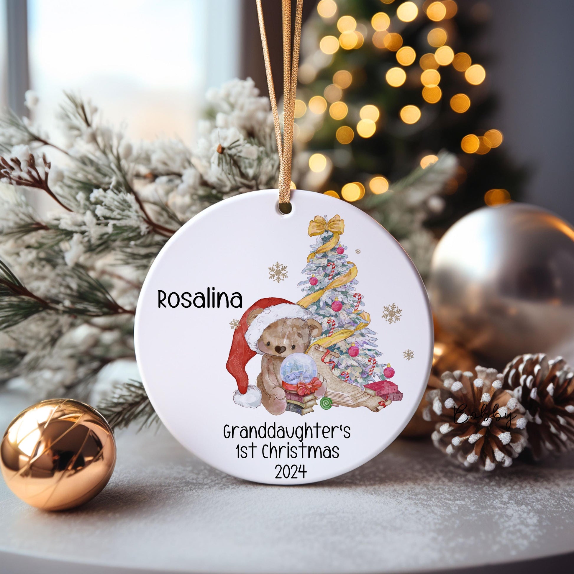 Great Granddaughter's 1st Xmas Bauble, Santa Bear Christmas Bauble, Tree Decoration For Grandchild, Xmas Decorations, Baby's First Xmas