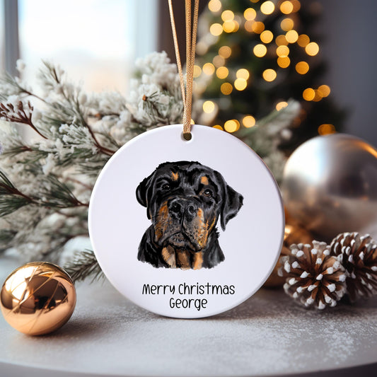 Rottweiler Christmas Bauble, Personalised Pet Dog Christmas Tree Decoration, Gift For Dog Family, Dog Lover, Santa Dog Bauble
