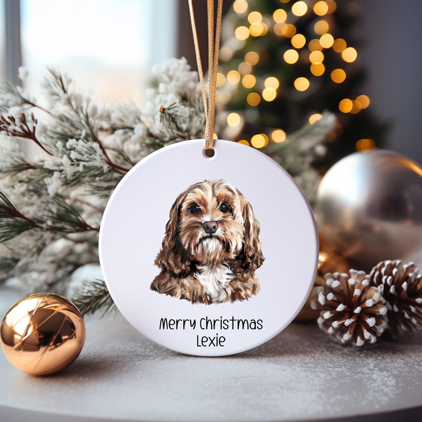 Cockerpoo Christmas Bauble, Personalised Pet Dog Christmas Tree Decoration, Gift For Dog Family, Dog Lover, Santa Dog Bauble