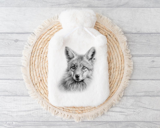 Fox Hot Water Bottle, Fox Design Hot Water Bottle, Christmas Gift, Fluffy Hot Water Bottle