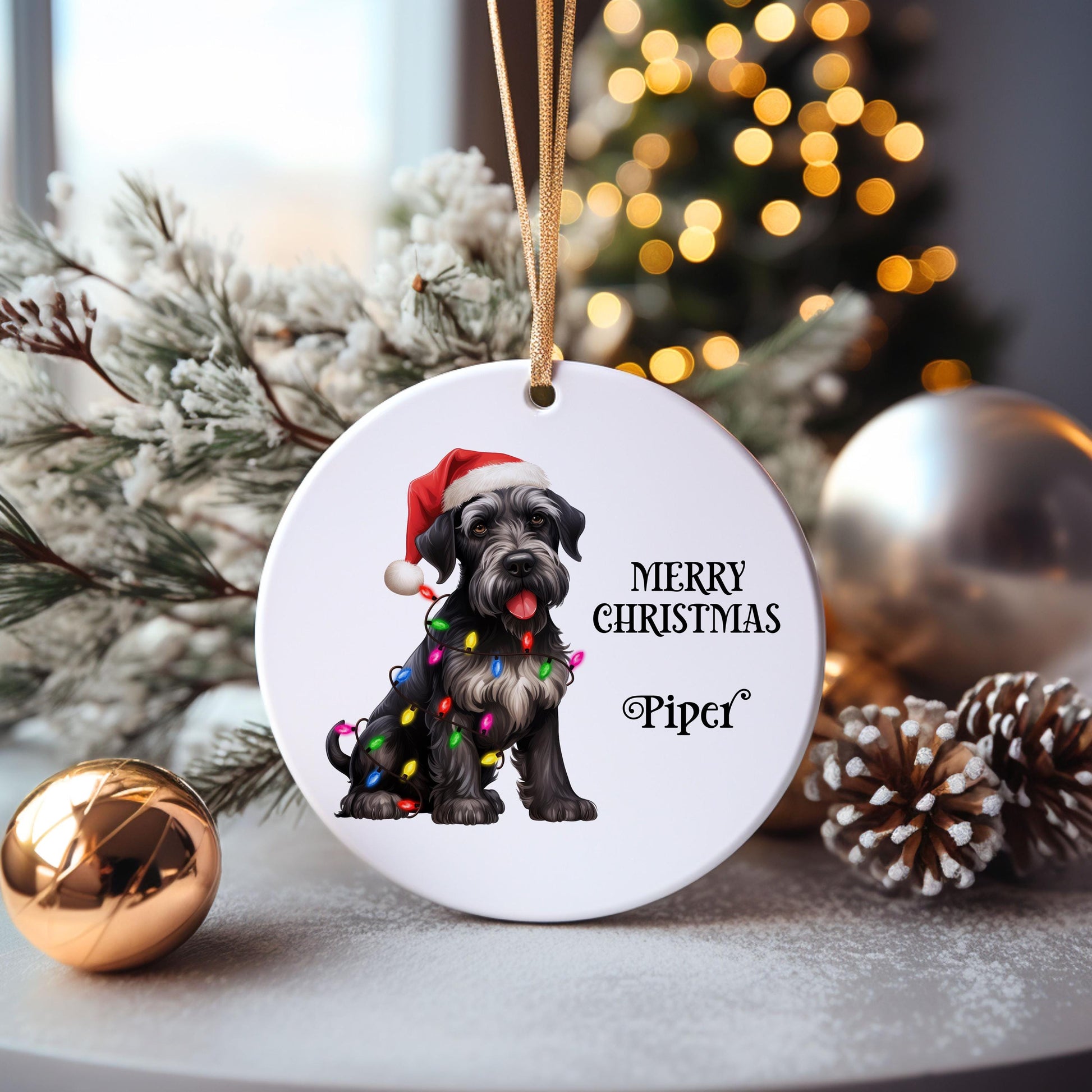 Miniature Schnauzer Dog Bauble, Personalised Pet Dog Christmas Tree Decoration, Gift For Dog Family, Dog Lover, Santa Dog Bauble