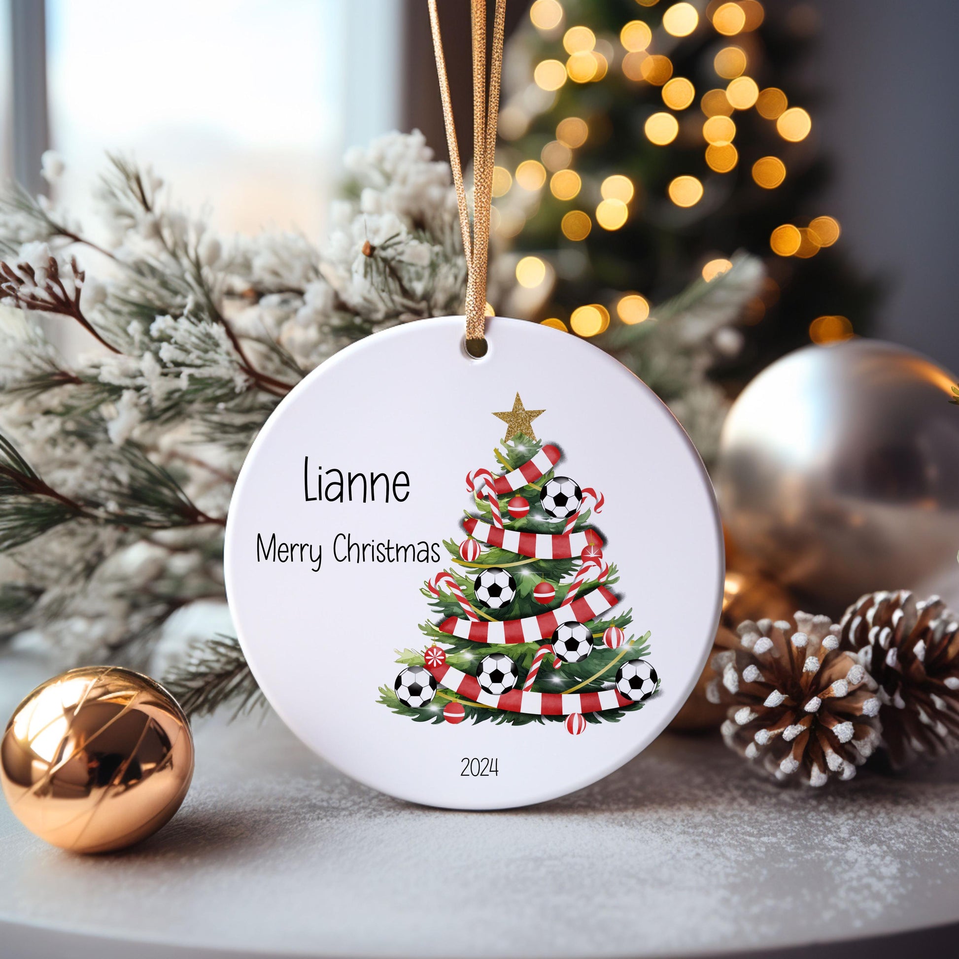 Personalised Football Christmas Tree Bauble, Football Christmas Bauble, Christmas Tree Decoration, Christmas Decorations, Christmas Gift