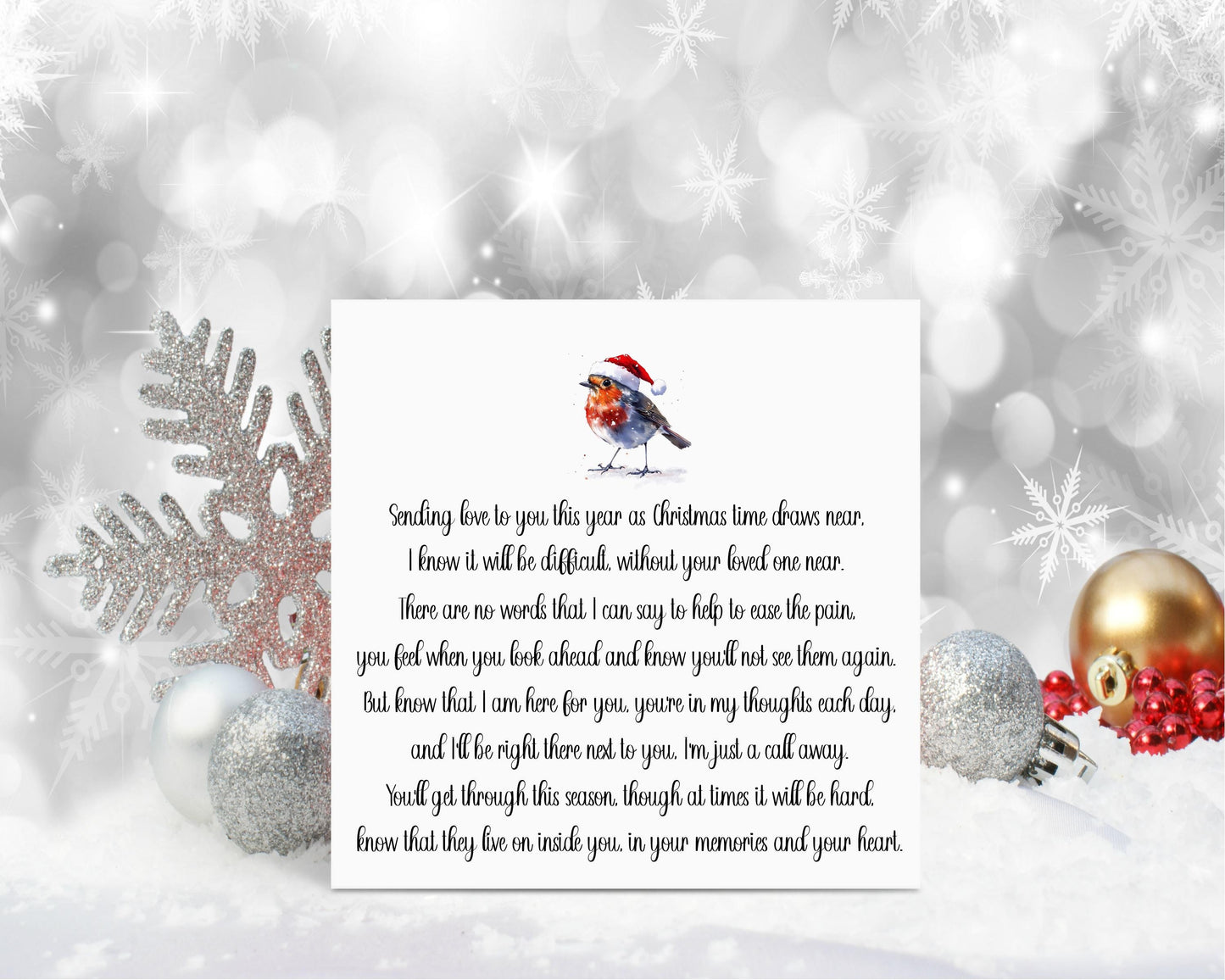 Lost Loved One Christmas Card, Christmas Poem For Someone Who Has Lost A Loved One Xmas Without Her, Xmas Without Him, Robin Xmas Card
