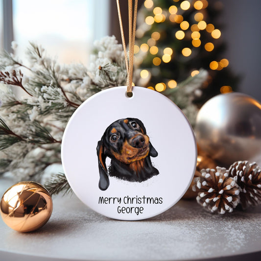 Dachshund Christmas Bauble, Personalised Pet Dog Christmas Tree Decoration, Gift For Dog Family, Dog Lover, Santa Dog Bauble